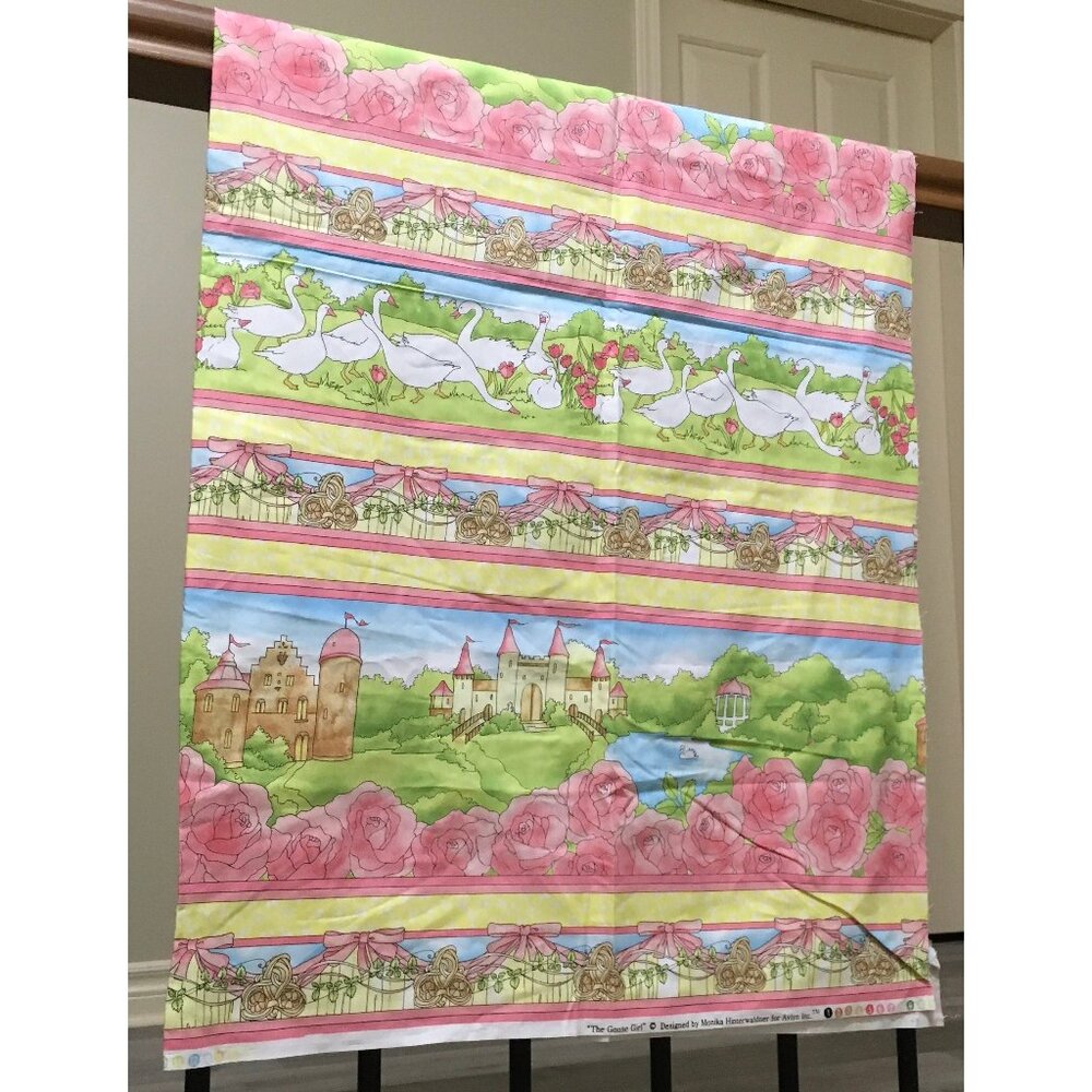 Avlyn Fabric The Goose Girl Panel Wallhanging Pink Rose Garden Castle Story Book
